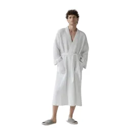 White Linen & Cotton Waffle Bathrobe