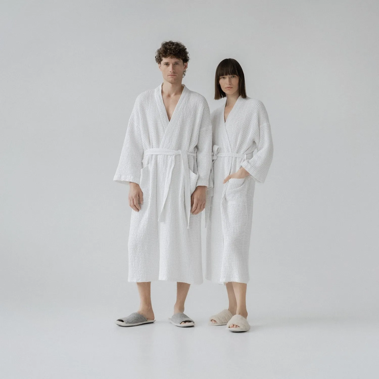 White Linen & Cotton Waffle Bathrobe