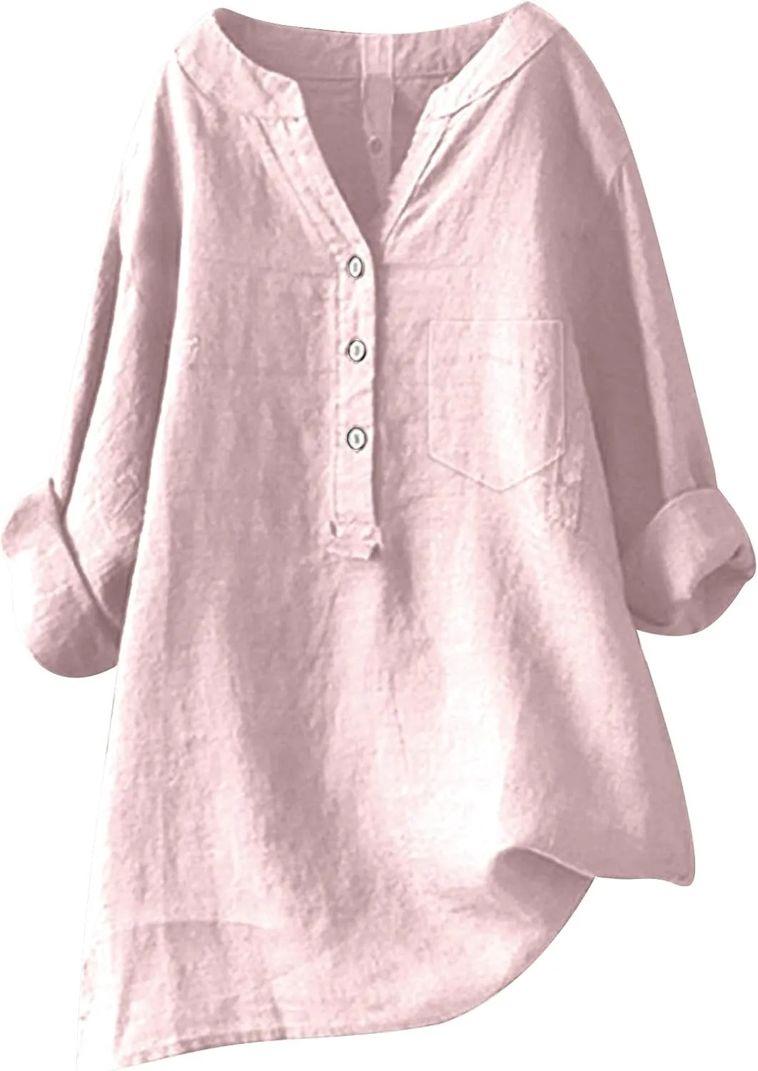Women Loose Solid Linen Shirt Long Sleeve Button Up Mandarin Collar Top Awareness Womens Shirt