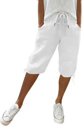 Women's Bermuda Shorts 2025 Summer Comfy Drawstring Pants Casual Knee Length Walking Long Shorts with Pockets