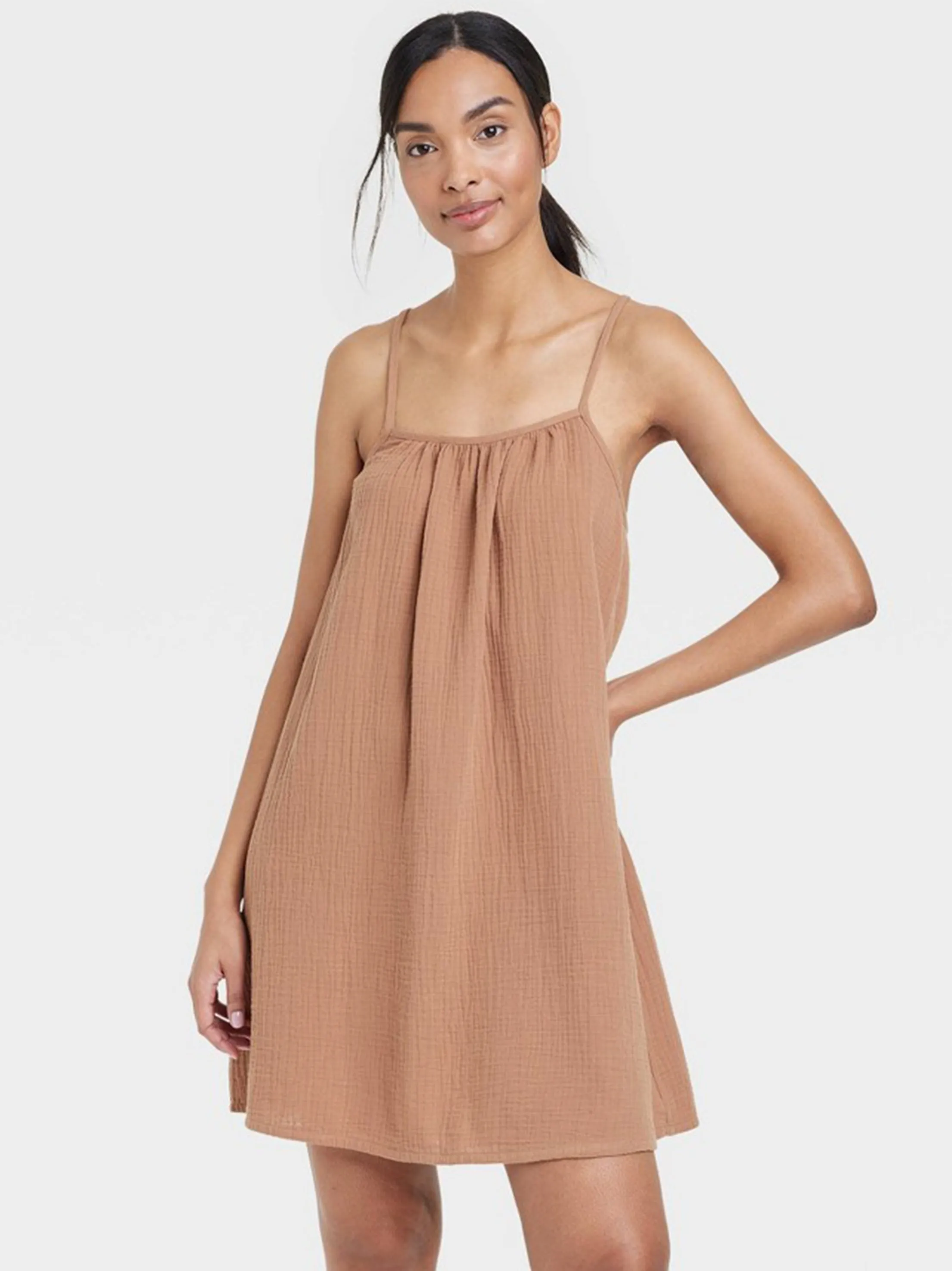 Women's Cotton Gauze Sleep Dress,Brown