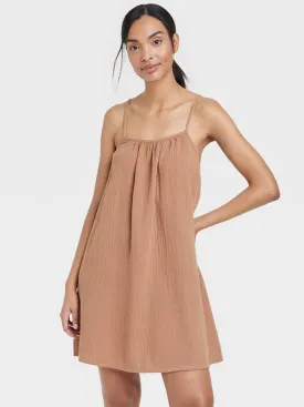 Women's Cotton Gauze Sleep Dress,Brown