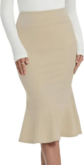 Women's Pencil Skirt High Waist Stretch Work Dressy Casual Midi Bodycon Fishtail Skirt Below Knee