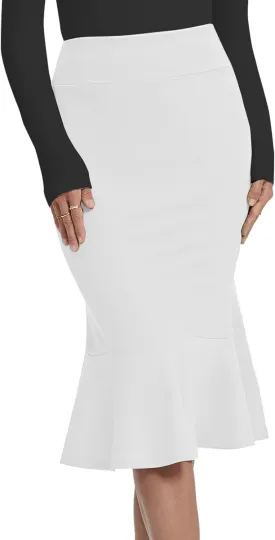 Women's Pencil Skirt High Waist Stretch Work Dressy Casual Midi Bodycon Fishtail Skirt Below Knee