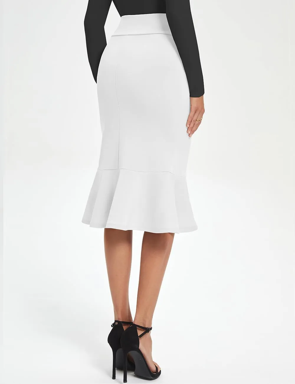 Women's Pencil Skirt High Waist Stretch Work Dressy Casual Midi Bodycon Fishtail Skirt Below Knee