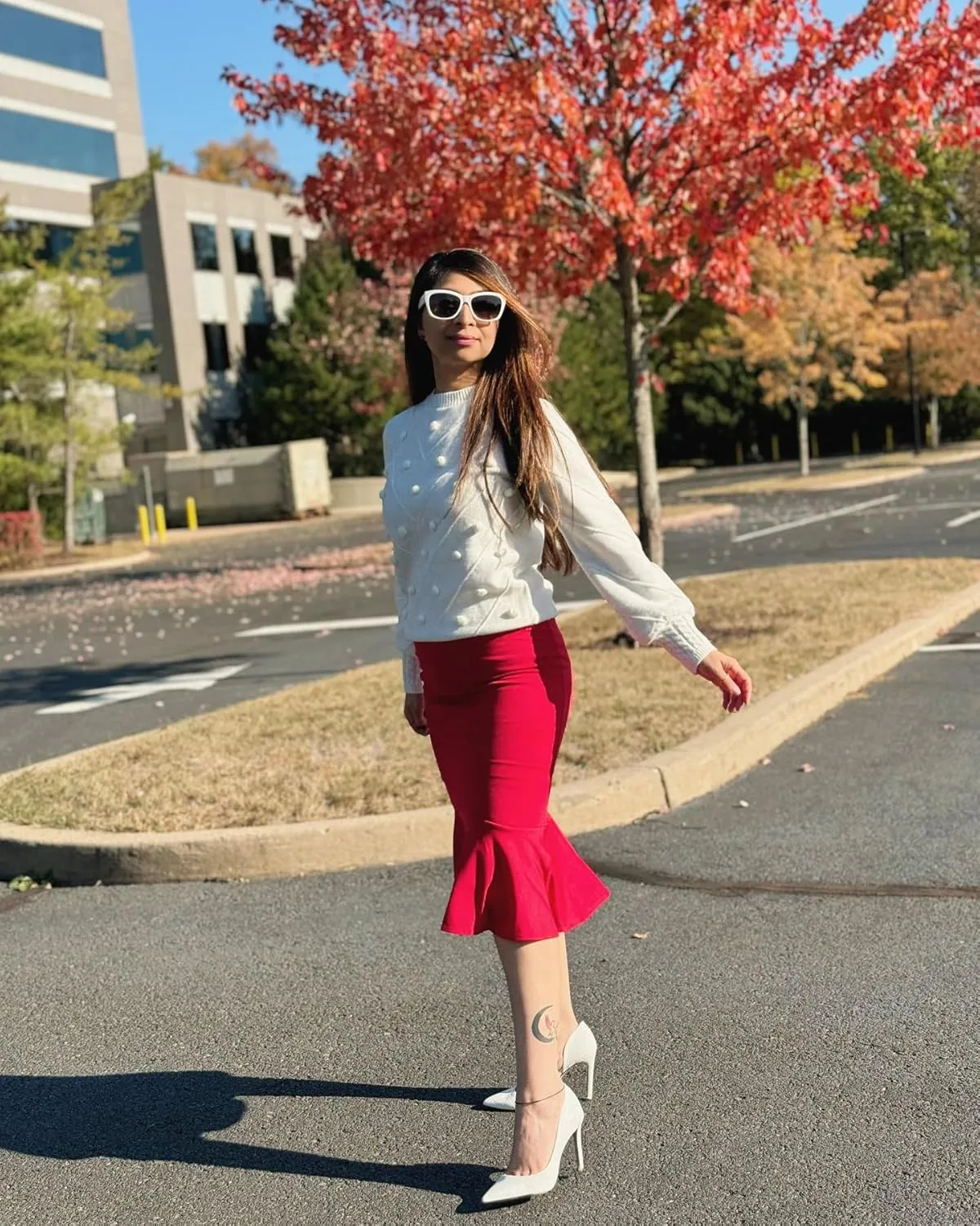 Women's Pencil Skirt High Waist Stretch Work Dressy Casual Midi Bodycon Fishtail Skirt Below Knee