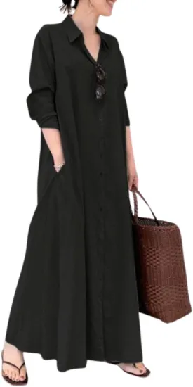 Women's Plain Buiness Casual Dress Elegant Plus Size Robe Solid Color Summer Kaftan