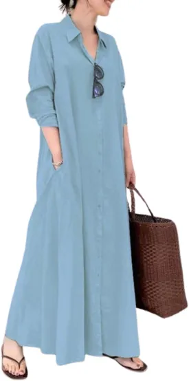 Women's Plain Buiness Casual Dress Elegant Plus Size Robe Solid Color Summer Kaftan