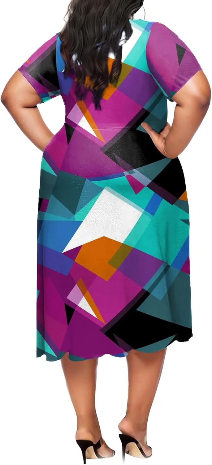 Women's Plus Size Casual Pleated Dress Summer Short Sleeve Flowy Swing Dress Loose Beach Dresses