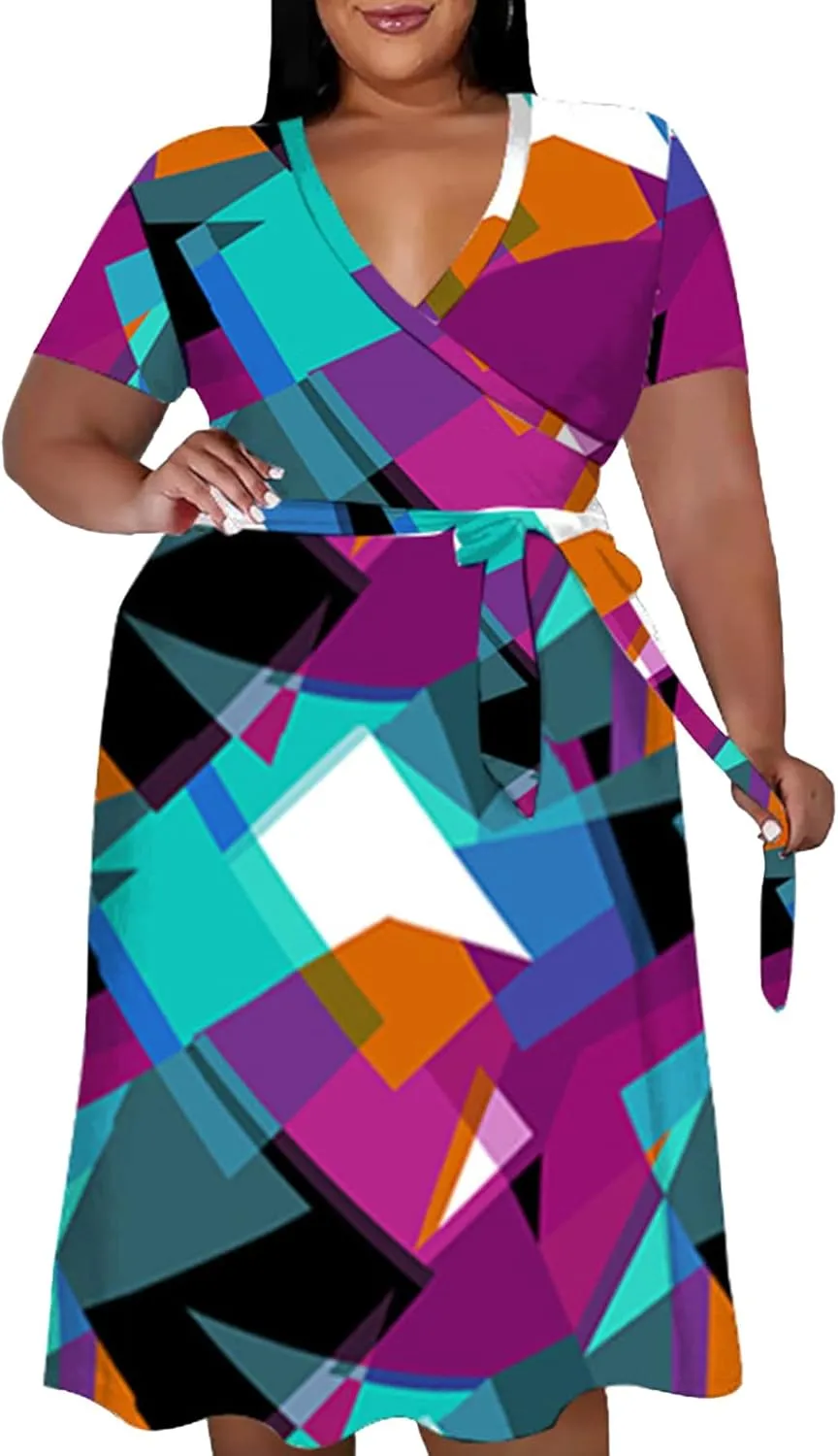 Women's Plus Size Casual Pleated Dress Summer Short Sleeve Flowy Swing Dress Loose Beach Dresses