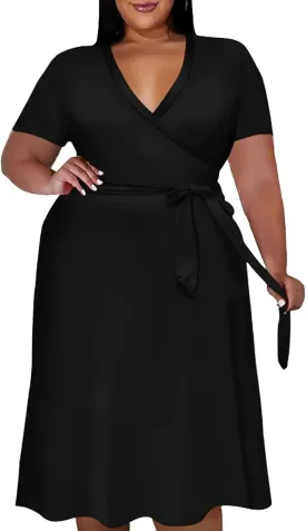 Women's Plus Size Casual Pleated Dress Summer Short Sleeve Flowy Swing Dress Loose Beach Dresses