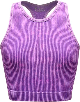 Women's Seamless Ribbed Workout Crop Tank Top,Slim Fit Short Scoop Neck Racerback Tank Tops,Sports Bra Yoga Tops