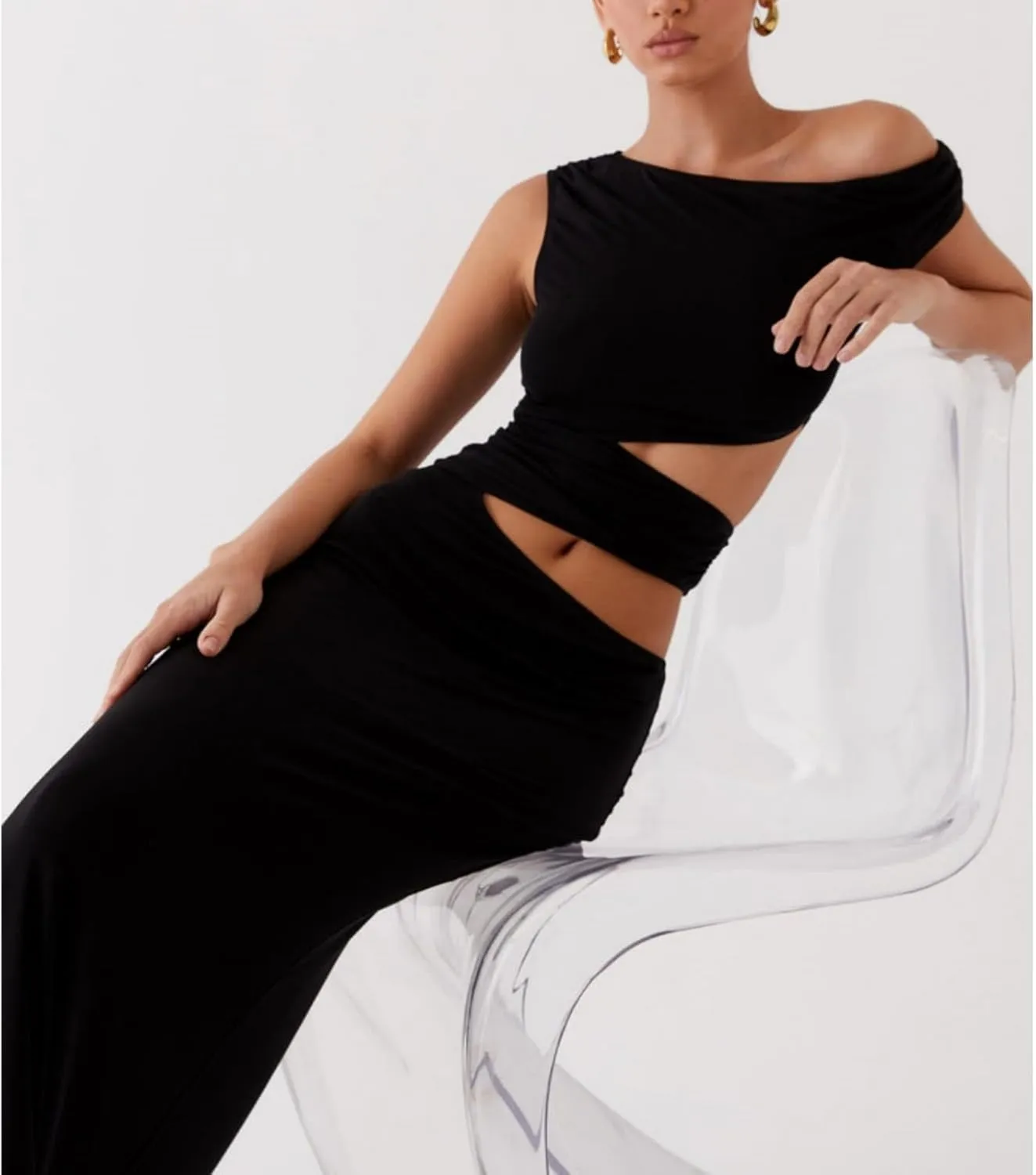 Women's Slip Maxi Dress Knit Sexy Lounge Low Cut Sleeveless Backless Hollow Ribbed Bodycon Dresses Long Dress