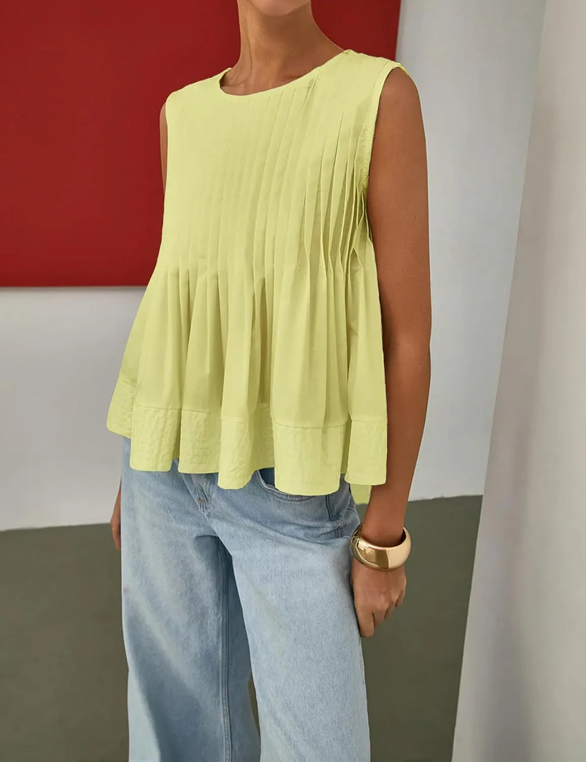 Womens Tank Tops Y2K Pleated Peplum Sleeveless Blouse Babydoll Ruffle Shirt Tunic Outfits