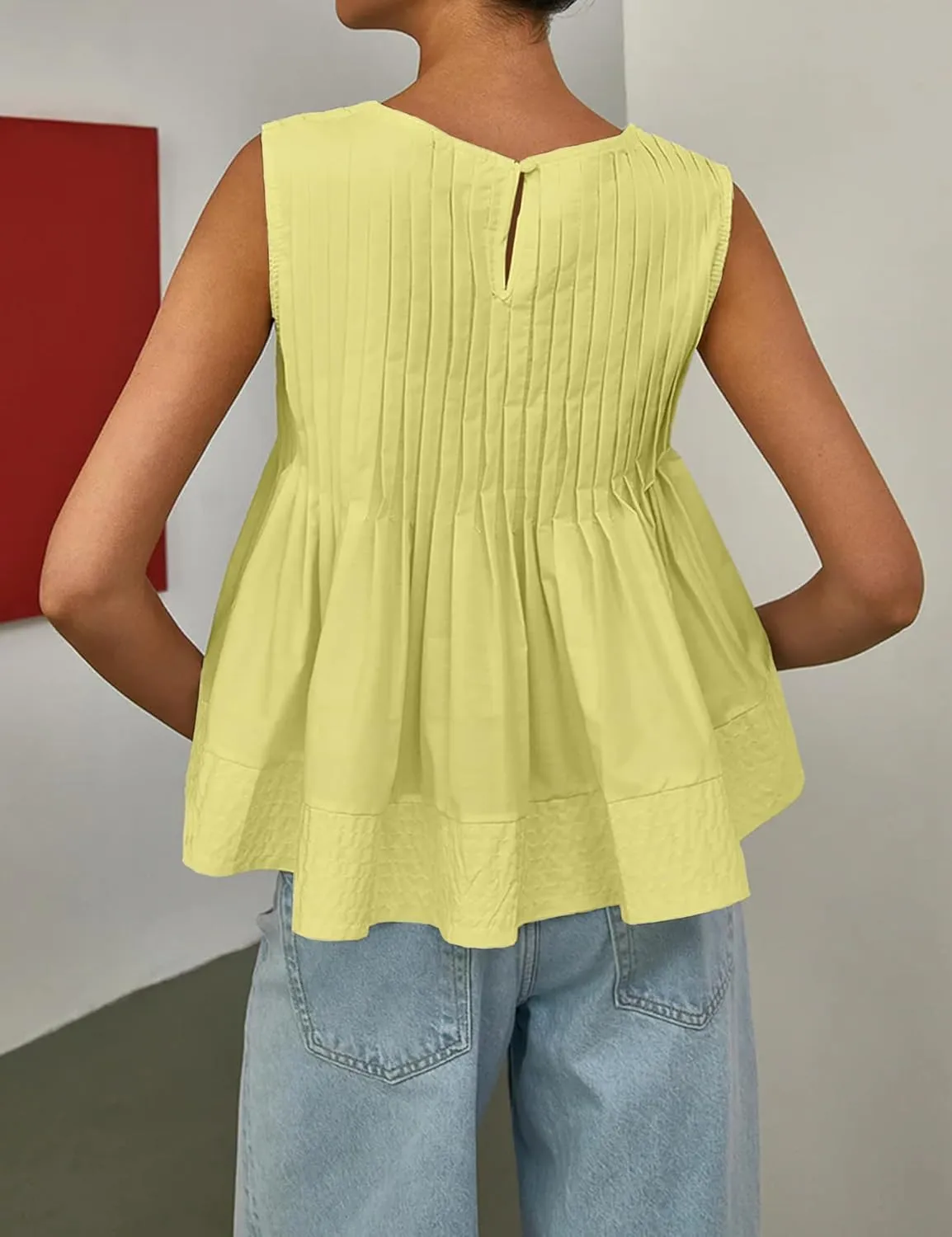 Womens Tank Tops Y2K Pleated Peplum Sleeveless Blouse Babydoll Ruffle Shirt Tunic Outfits